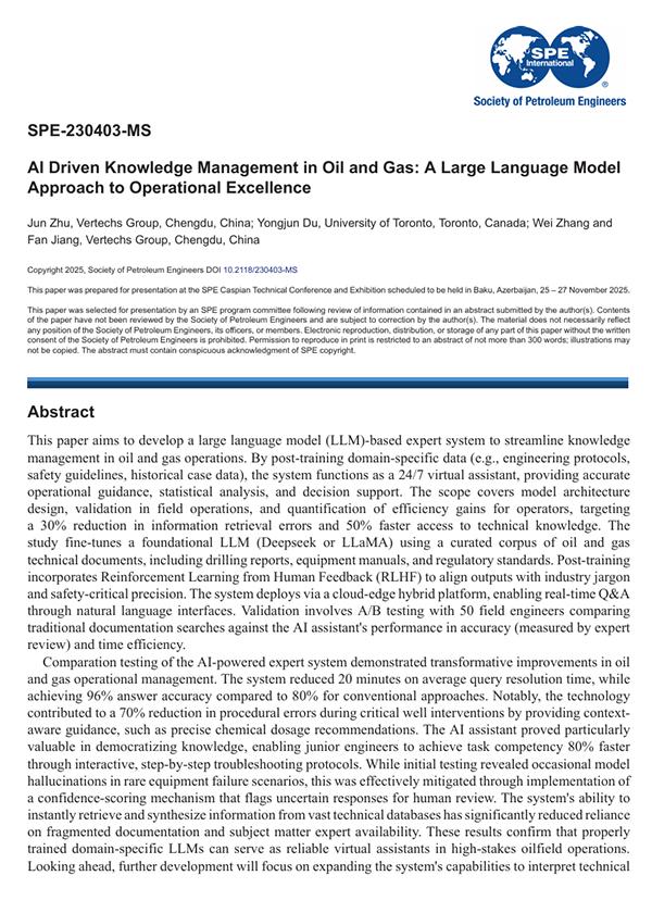 2025年11月 · SPE-230403-MS · AI Driven Knowledge Management in Oil and Gas A Large Language Model Approach to Operational Excellence