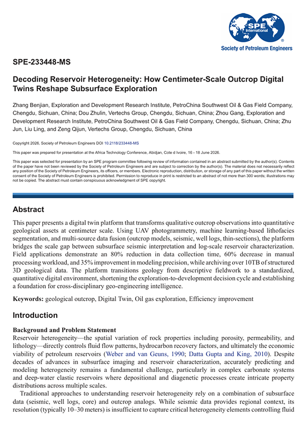 2026年6月 · SPE-233448-MS · Decoding Reservoir Heterogeneity How Centimeter-Scale Outcrop Digital Twins Reshape Subsurface Exploration